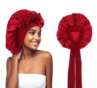 YMWALK Double-Sided Satin Sleep Bonnet with Bow - Adjustable Silk-Like Hair Wrap for Women, Hair Bonnet for Bath,Shower & Night Cap for Curly/Straight Hair (Wine Red)