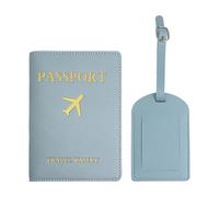 YMWALK Mr and Mrs Passport Wallet and Luggage Tag Set, PU Leather Travel Essentials for Couples, Cute Honeymoon Gift, Credit Card and Business Card Holder (Bluegreen)