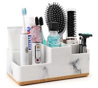 YMWVH Toothbrush Holder for Bathroom, Bathroom Organizer Countertop, Rectangle 6 Slots Electric Toothbrush Holders for Toothpaste/Vanity Counter, White Resin of Marble Color