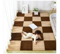 YMXBHN 12 Pcs 12X12 Inch Plush Interlocking Carpet Tiles Fluffy Play Mat with Border Anti Slip Foam Floor Tiles for Kids Playroom Nursery Home Decor,Dark Brown + Light Brown