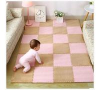 YMXBHN 12 Pcs 12X12 Inch Plush Interlocking Carpet Tiles Fluffy Play Mat with Border Anti Slip Foam Floor Tiles for Kids Playroom Nursery Home Decor,Light Brown + Pink