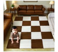 YMXBHN 12 Pcs 12X12 Inch Plush Interlocking Carpet Tiles Fluffy Play Mat with Border Anti Slip Foam Floor Tiles for Kids Playroom Nursery Home Decor,White + Dark Brown