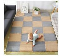 YMXBHN 12 Pcs 12X12 Inch Plush Interlocking Carpet Tiles Fluffy Play Mat with Border Anti Slip Foam Floor Tiles for Kids Playroom Nursery Home Decor,Light Brown + Gray