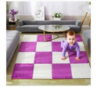 YMXBHN 12 Pcs 12X12 Inch Plush Interlocking Carpet Tiles Fluffy Play Mat with Border Anti Slip Foam Floor Tiles for Kids Playroom Nursery Home Decor,White + Purple