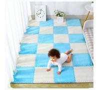 YMXBHN 12 Pcs 12X12 Inch Plush Interlocking Carpet Tiles Fluffy Play Mat with Border Anti Slip Foam Floor Tiles for Kids Playroom Nursery Home Decor,Blue + White