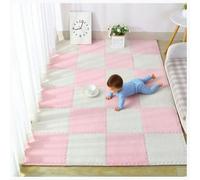YMXBHN 12 Pcs 12X12 Inch Plush Interlocking Carpet Tiles Fluffy Play Mat with Border Anti Slip Foam Floor Tiles for Kids Playroom Nursery Home Decor,White + Pink