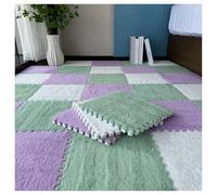 YMXBHN 24 Pcs Fluffy Area Rugs,Plush Puzzle Foam Tiles 12X12 Inch Anti Slip Play Mat Soft Interlocking for Home Playroom Decor,0.4Inch Thick,light green + purple + white