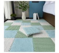 YMXBHN 24 Pcs Fluffy Area Rugs,Plush Puzzle Foam Tiles 12X12 Inch Anti Slip Play Mat Soft Interlocking for Home Playroom Decor,0.4Inch Thick,Light green + blue + white
