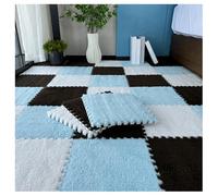 YMXBHN 24 Pcs Fluffy Area Rugs,Plush Puzzle Foam Tiles 12X12 Inch Anti Slip Play Mat Soft Interlocking for Home Playroom Decor,0.4Inch Thick,dark brown + blue + white