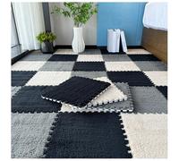 YMXBHN 24 Pcs Fluffy Area Rugs,Plush Puzzle Foam Tiles 12X12 Inch Anti Slip Play Mat Soft Interlocking for Home Playroom Decor,0.4Inch Thick,black + gray + light brown