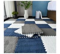 YMXBHN 24 Pcs Fluffy Area Rugs,Plush Puzzle Foam Tiles 12X12 Inch Anti Slip Play Mat Soft Interlocking for Home Playroom Decor,0.4Inch Thick,navy blue + gray + white