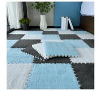 YMXBHN 24 Pcs Fluffy Area Rugs,Plush Puzzle Foam Tiles 12X12 Inch Anti Slip Play Mat Soft Interlocking for Home Playroom Decor,0.4Inch Thick,gray + blue + white