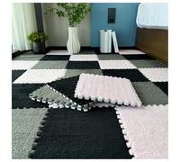 YMXBHN 24 Pcs Fluffy Area Rugs,Plush Puzzle Foam Tiles 12X12 Inch Anti Slip Play Mat Soft Interlocking for Home Playroom Decor,0.4Inch Thick,black + gray + pink