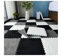 YMXBHN 24 Pcs Fluffy Area Rugs,Plush Puzzle Foam Tiles 12X12 Inch Anti Slip Play Mat Soft Interlocking for Home Playroom Decor,0.4Inch Thick,black + gray + white