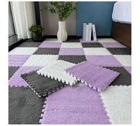 YMXBHN 24 Pcs Fluffy Area Rugs,Plush Puzzle Foam Tiles 12X12 Inch Anti Slip Play Mat Soft Interlocking for Home Playroom Decor,0.4Inch Thick,gray + purple + white