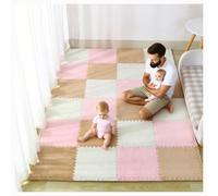 YMXBHN 90 Pack Soft Fluffy Puzzle Floor Mats - Anti-Slip EVA Foam Play Mat for Kids,Plush Interlocking Carpet Tiles 12X12x0.4 Playroom &Protective Flooring,White/Light Brown/Pink