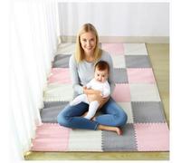 YMXBHN 90 Pack Soft Fluffy Puzzle Floor Mats - Anti-Slip EVA Foam Play Mat for Kids,Plush Interlocking Carpet Tiles 12X12x0.4 Playroom &Protective Flooring,White/Gray/Pink