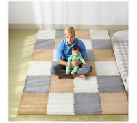 YMXBHN 90 Pack Soft Fluffy Puzzle Floor Mats - Anti-Slip EVA Foam Play Mat for Kids,Plush Interlocking Carpet Tiles 12X12x0.4 Playroom &Protective Flooring,White/Gray/Light Brown