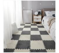 YMXBHN Plush Puzzle Foam Floor Mat,36 Pcs 12X12x0.4 Inch Thick Fluffy Interlocking Carpet Tiles,Carpet Squares Rugs for Parlor Bedroom Playroom Decor,Beige + light gray