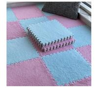 YMXBHN Thick Padded Fluffy Play Mat 10 Pcs 12X12 Inch Plush Interlocking Carpet Tiles with Border Anti Slip Foam Squares Puzzle Area Rug for Kids Home,blue + pink