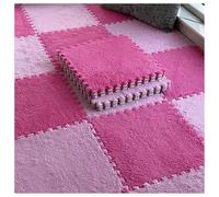 YMXBHN Thick Padded Fluffy Play Mat 10 Pcs 12X12 Inch Plush Interlocking Carpet Tiles with Border Anti Slip Foam Squares Puzzle Area Rug for Kids Home,pink + rose red