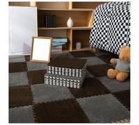 YMXBHN Thickened Plush Puzzle Interlocking Play Mat 12X12 Inch Soft Foam Tiles with Edgings Anti-Slip Shaggy Rug for Kids Nursery Crawling Mats,gray + dark brown,4pcs