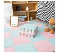 YMXBHN Thickened Plush Puzzle Interlocking Play Mat 12X12 Inch Soft Foam Tiles with Edgings Anti-Slip Shaggy Rug for Kids Nursery Crawling Mats,light blue + pink,8pcs