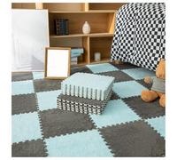 YMXBHN Thickened Plush Puzzle Interlocking Play Mat 12X12 Inch Soft Foam Tiles with Edgings Anti-Slip Shaggy Rug for Kids Nursery Crawling Mats,gray + light blue,4pcs