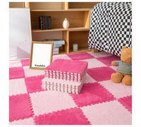 YMXBHN Thickened Plush Puzzle Interlocking Play Mat 12X12 Inch Soft Foam Tiles with Edgings Anti-Slip Shaggy Rug for Kids Nursery Crawling Mats,pink + rose red,8pcs
