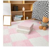 YMXBHN Thickened Plush Puzzle Interlocking Play Mat 12X12 Inch Soft Foam Tiles with Edgings Anti-Slip Shaggy Rug for Kids Nursery Crawling Mats,pink + white,6pcs