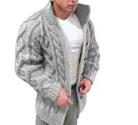 YMXCNM Men'S Knitted Cardigan,Stretchy Long Sleeve Stand Collar Twist Texture Thermal Sweater Coat Streetwear Knitwear Tops For Winter-Autumn Elegant Men'S Slim Fit Casual Jacket Knitted Tops,Beige,M
