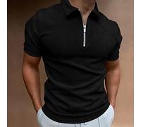 YMXCNM Polo Shirts For Men Adult,Simple Zip-Up Polo Shirt Solid Shirts, Black Check Golf T-Shirt Business Short-Sleeve, Summer Pop Harajuku T-Shirts Casual Breathable Tops Hip Hop Streetwear,L