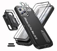 ymxdmd Case is Specially Designed for iPhone 11 Pro Max 6.5 Inch, Full Body Protection Heavy Duty Shock Absorbing 3 in 1 Silicone Rubber Built-in Stand with 2 Tempered Screen Protectors-Black