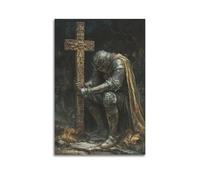 YMXHJJ Armor of Faith The Knight Kneeling Before The Eternal Cross Poster Canvas Wall Art Minimalist Modern Mural Decorative Painting Hanging Artwork 12x18inch(30x45cm)