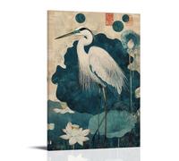 YMXHJJ Exquisite Canvas Wall Art Picture Print Abstract Animal Poster with Elegant Heron And Lotus Modern Family for Bedroom Decor 16x24inch(40x60cm)