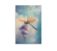 YMXHJJ Exquisite Canvas Wall Art Picture Print-Watercolor Animal Poster of Dragonfly Perched on Flower Modern Family for Bedroom Decor 12x18inch(30x45cm)