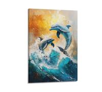 YMXHJJ Exquisite Modern Family Canvas Wall Art Picture Print Photo Album-Abstract Dolphin Animal Poster with Dynamic Wave And Sunlit Background 20x30inch(50x75cm)