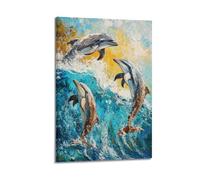 YMXHJJ Exquisite Modern Family Canvas Wall Art Picture Print Photo Album-Abstract Dolphin Animal Poster with Dynamic Wave Design 08x12inch(20x30cm)