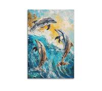 YMXHJJ Exquisite Modern Family Canvas Wall Art Picture Print Photo Album-Abstract Dolphin Animal Poster with Dynamic Wave Design 24x36inch(60x90cm)