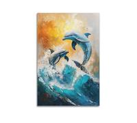 YMXHJJ Exquisite Modern Family Canvas Wall Art Picture Print Photo Album-Abstract Dolphin Animal Poster with Dynamic Wave And Sunlit Background 24x36inch(60x90cm)