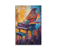 YMXHJJ Exquisite Modern Family Canvas Wall Art Picture Print Photo Album-Abstract Music Poster Colorful Grand Piano with Bench 16x24inch(40x60cm)