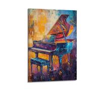 YMXHJJ Exquisite Modern Family Canvas Wall Art Picture Print Photo Album-Abstract Music Poster Colorful Grand Piano with Bench 08x12inch(20x30cm)