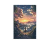YMXHJJ Exquisite Modern Family Canvas Wall Art Picture Print Photo Album-Anime Inspired Landscape Poster with Girl Facing Sunset And Scenic View 24x36inch(60x90cm)