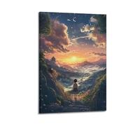 YMXHJJ Exquisite Modern Family Canvas Wall Art Picture Print Photo Album-Anime Inspired Landscape Poster with Girl Facing Sunset And Scenic View 16x24inch(40x60cm)