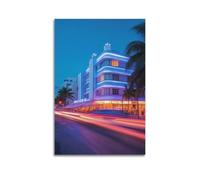 YMXHJJ Exquisite Modern Family Canvas Wall Art Picture Print Photo Album-Art Deco Cityscape Poster with Neon - Lit Building And Palm Trees 12x18inch(30x45cm)