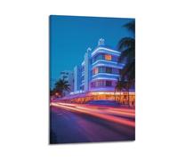 YMXHJJ Exquisite Modern Family Canvas Wall Art Picture Print Photo Album-Art Deco Cityscape Poster with Neon - Lit Building And Palm Trees 24x36inch(60x90cm)