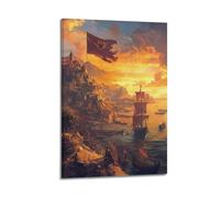YMXHJJ Exquisite Modern Family Canvas Wall Art Picture Print Photo Album-Fantasy Landscape Poster with Medieval Castle And Sailing Ships at Sunset 12x18inch(30x45cm)