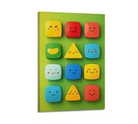 YMXHJJ Exquisite Modern Family Canvas Wall Art Picture Print Photo Album-Geometric Art Children's Poster Colorful Shapes with Smiling Faces 12x18inch(30x45cm)