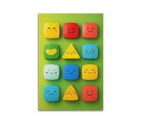 YMXHJJ Exquisite Modern Family Canvas Wall Art Picture Print Photo Album-Geometric Art Children's Poster Colorful Shapes with Smiling Faces 16x24inch(40x60cm)