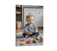 YMXHJJ Exquisite Modern Family Canvas Wall Art Picture Print Photo Album-Minimalist Children's Poster Adorable Baby Playing with Wooden Blocks 08x12inch(20x30cm)